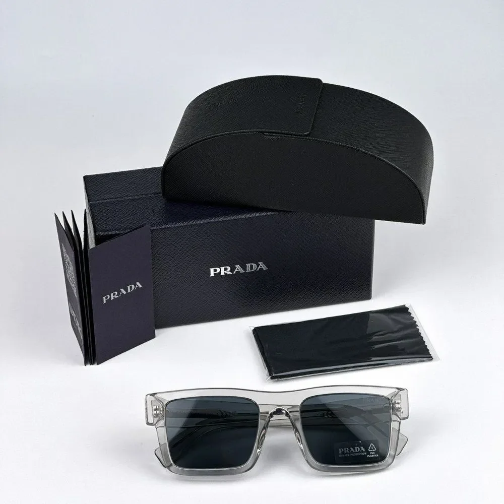 NEW Prada PR19WS U4309T  Crystal Grey Dark Grey Square Unisex Sunglasses